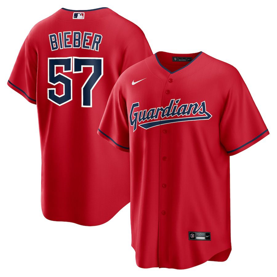 Men Cleveland Guardians #57 Shane Bieber Nike Red Alternate Replica Player MLB Jersey->cleveland indians->MLB Jersey